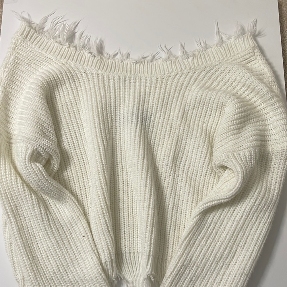 White Fringe Detail Sweater